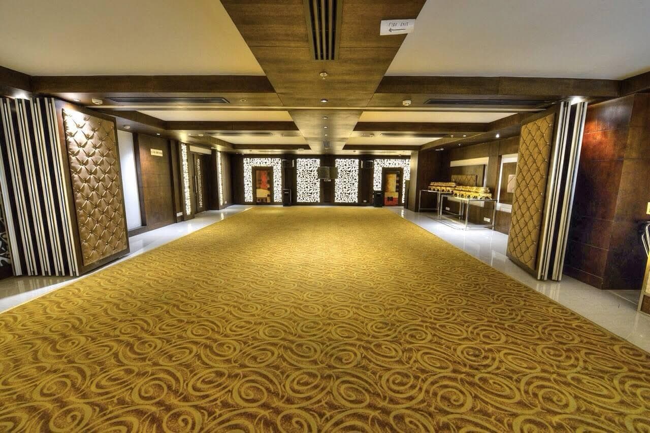 Wide view of Oasis Hall set up for an event